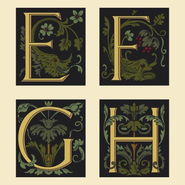 Sixteenth-Century alphabet E F G H clipart