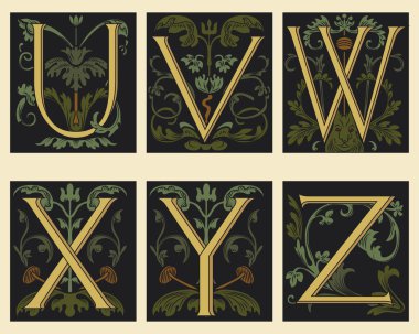 Sixteenth-Century alphabet U V W X Y Z clipart
