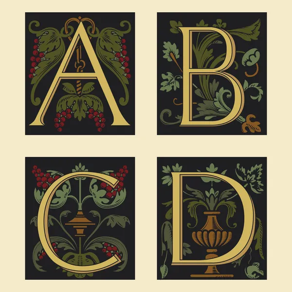 Sixteenth-Century alphabet A B C D — Stock Vector