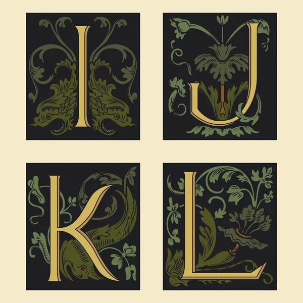 Алфавит I J K L XVI века — стоковый вектор