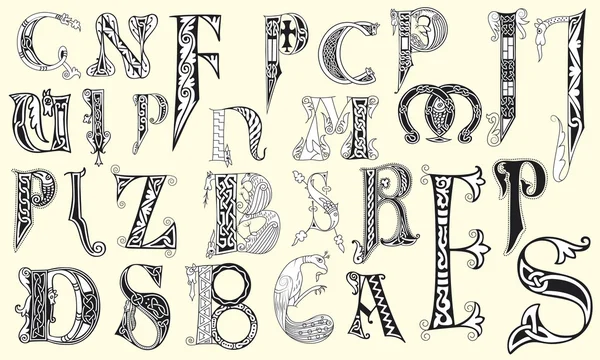 Varias letras mayúsculas medievales — Vector de stock