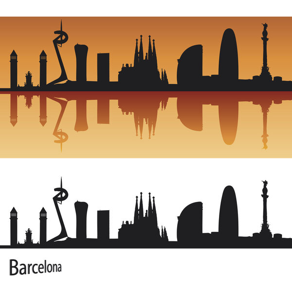 Barcelona Skyline in orange background in editable