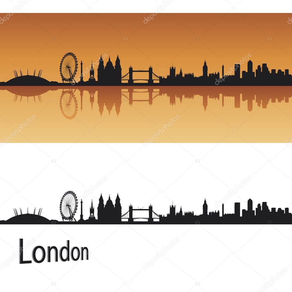 London skyline in orange background