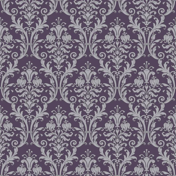 Patrón sin costura Damasco en púrpura y gris — Archivo Imágenes Vectoriales