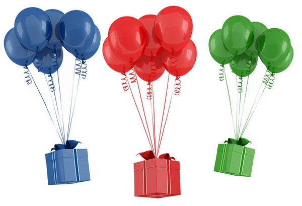 Воздушный шар и подарочная коробка — стоковое фото