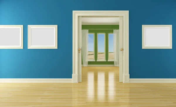 Prázdné interiér s posuvnými dveřmi a oknem — Stock fotografie