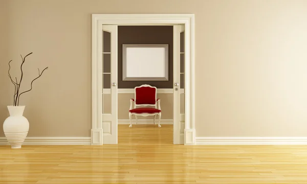 Klasický interiér s červené křeslo — Stock fotografie