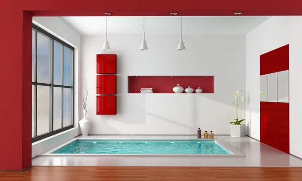 Vermelho e branco banheiro de luxo — Fotografia de Stock