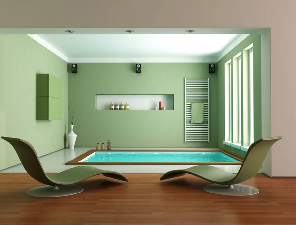 Zelená luxusní minimalistické koupelny — Stock fotografie