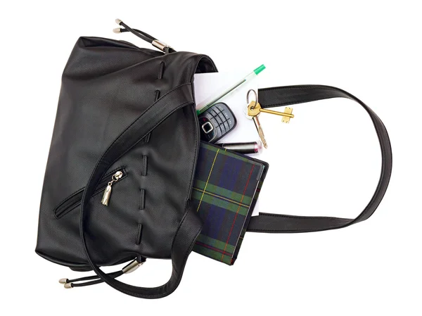 Women's black leather handbag — Stock Photo, Image