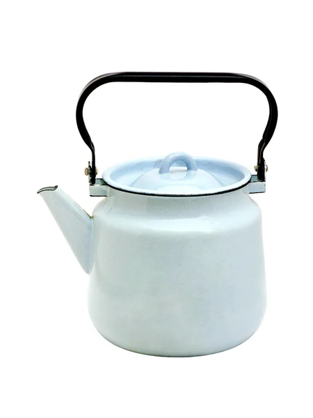 Синий эмалированный чайник — стоковое фото