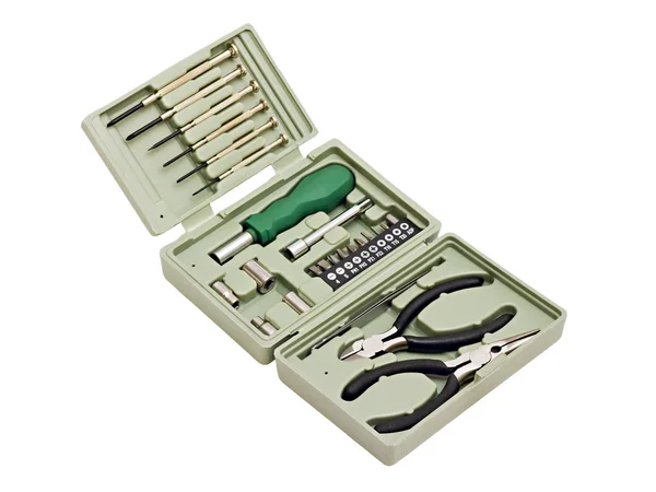 Kit de ferramentas em uma caixa de plástico — Fotografia de Stock