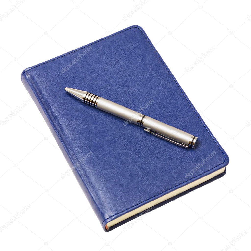 Blue diary and a pen