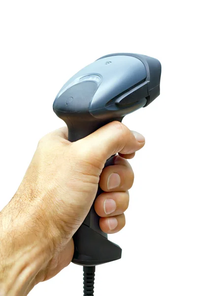 Código de barras del escáner en la mano del hombre — Foto de Stock