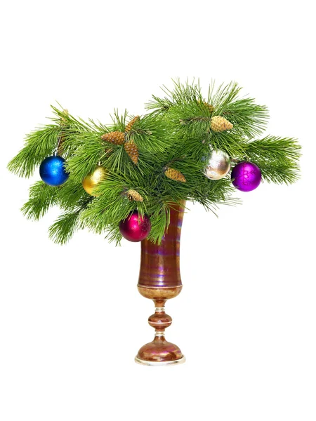 Pine branches with New toys in a vase — Stock Photo, Image