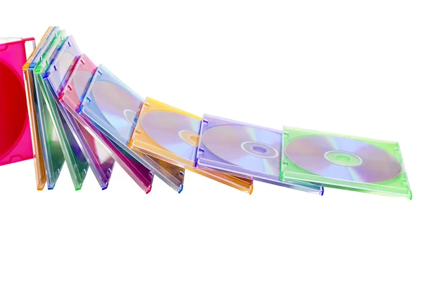 Colorful DVDs in boxes piled in a heap — Stock Photo, Image