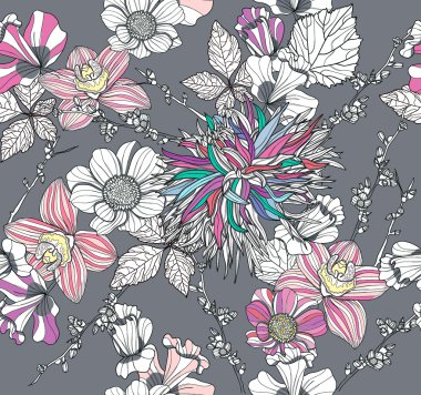 Seamless pattern with flowers. Floral background. clipart