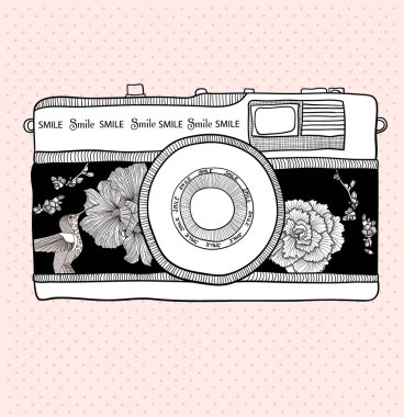 Background with retro camera. Vector illustration. Photo camera clipart