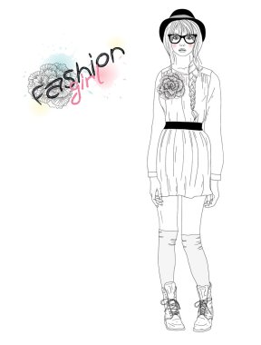 Young beautiful girl fashion illustration. Vector illustration. clipart