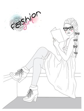 Young beautiful girl fashion illustration. Vector illustration. clipart