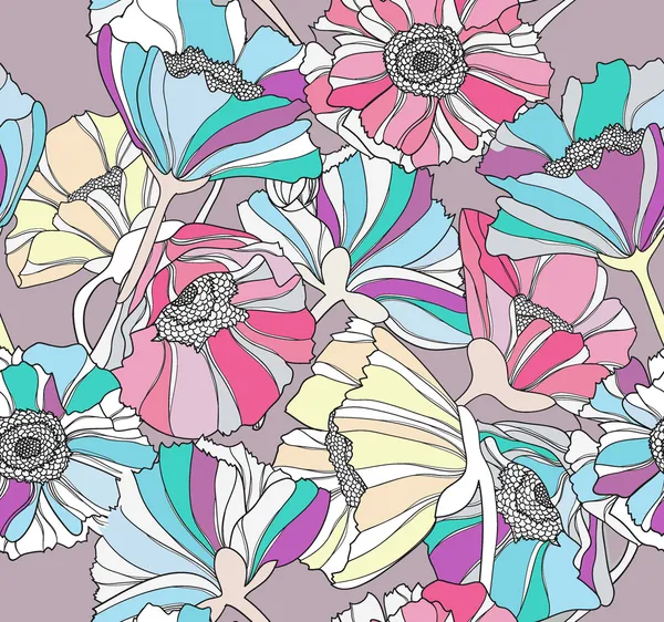 用鲜花的无缝模式。色彩鲜艳的花卉背景. — 图库矢量图片