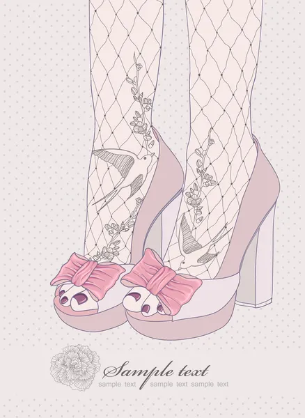 Μόδα illustration.background με ψηλά τακούνια παπούτσια. Καλσόν wi — Διανυσματικό Αρχείο