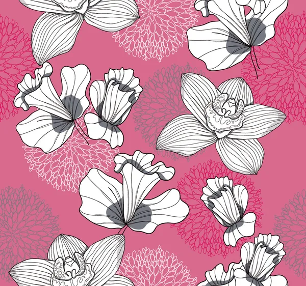 花とのシームレスなパターン。花の背景. — ストックベクタ