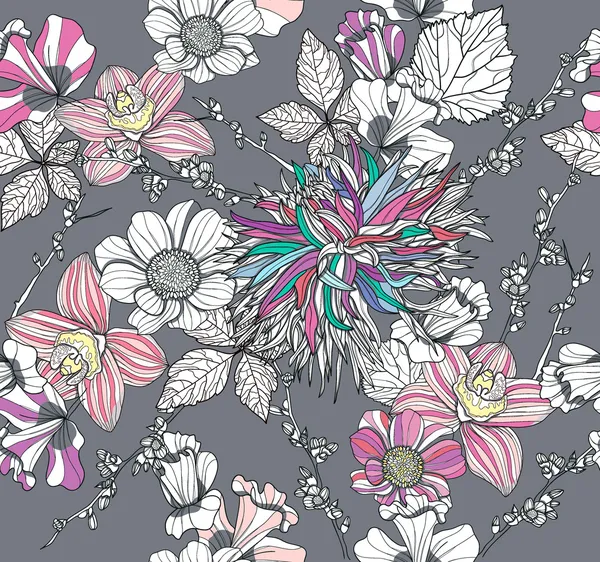 Nahtloses Muster mit Blumen. Floraler Hintergrund. — Stockvektor