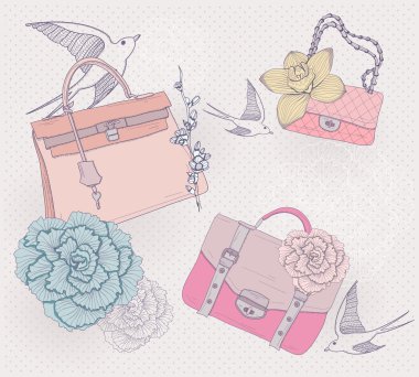 Fashion illustration. Background with fashionable bags