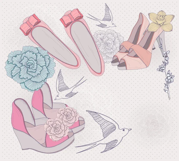 Mode illustratie. achtergrond met modieuze schoenen — Stockvector