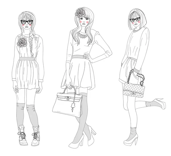 Jovens belas meninas ilustração da moda. Ilustração vetorial . — Vetor de Stock