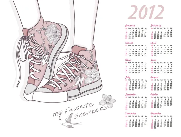 Calendrier 2012 avec chaussures. Chaussures à motif floral . — Image vectorielle