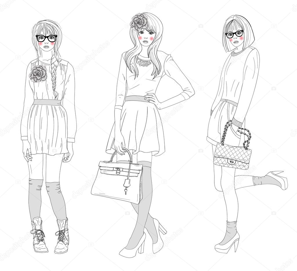 Young beautiful girls fashion illustration. Vector illustration.