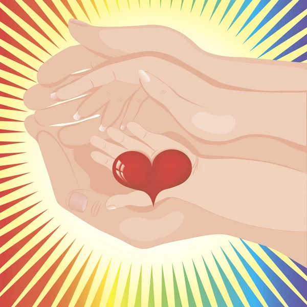 Baby's hand holding a heart between parents' — Διανυσματικό Αρχείο