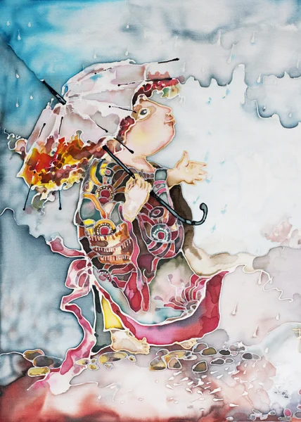 Дівчина з парасолькою під дощем — стокове фото