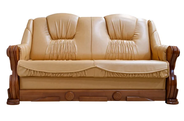 Сучасний диван бежевий на білому тлі — стокове фото