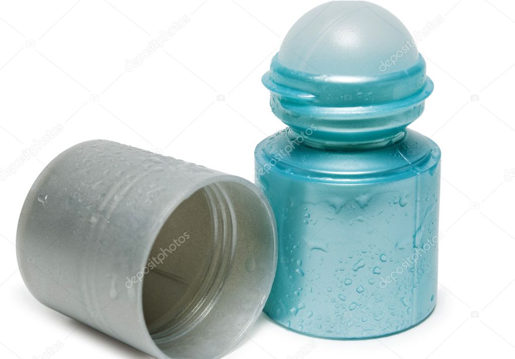 Roll-on deodorant with a blue lid open