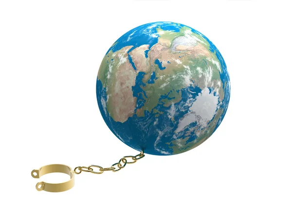 Cordas de ouro acorrentadas ao globo — Fotografia de Stock