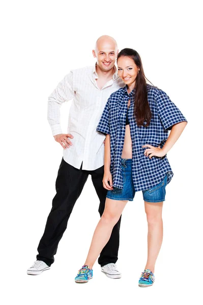 Fröhliches Paar auf weißem Hintergrund — Stockfoto