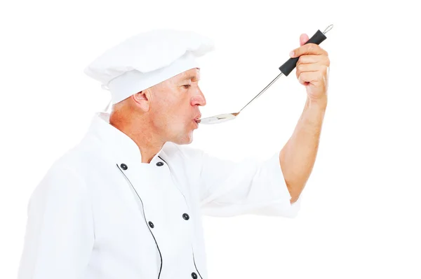Chef-kok met grote lepel — Stockfoto