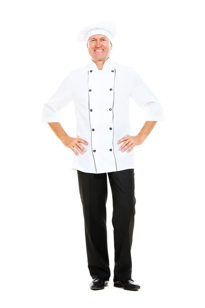 Tam uzunlukta portre kıdemli mutlu aşçı — Stok fotoğraf