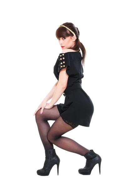 Portrait of brunette in black dress — Stock Photo, Image