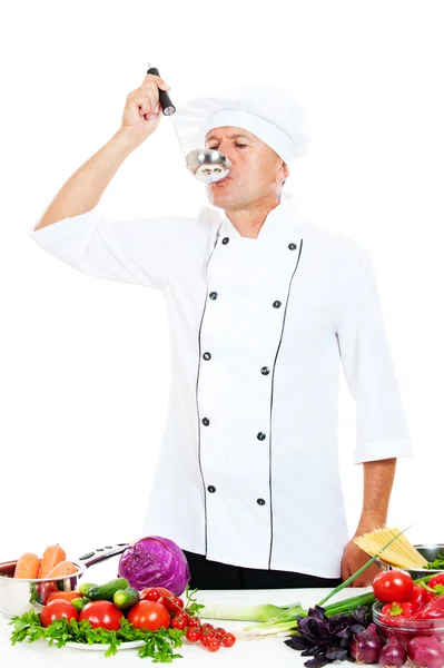Retrato del chef con cucharón — Foto de Stock