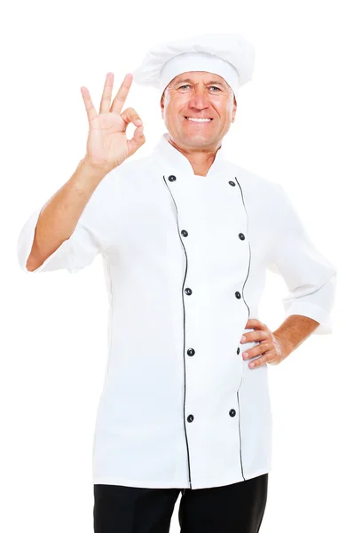 Cuoco sorridente mostrando segno ok — Foto Stock