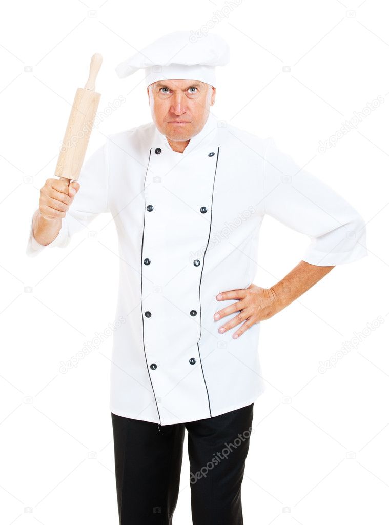 Angry cook with rolling pin