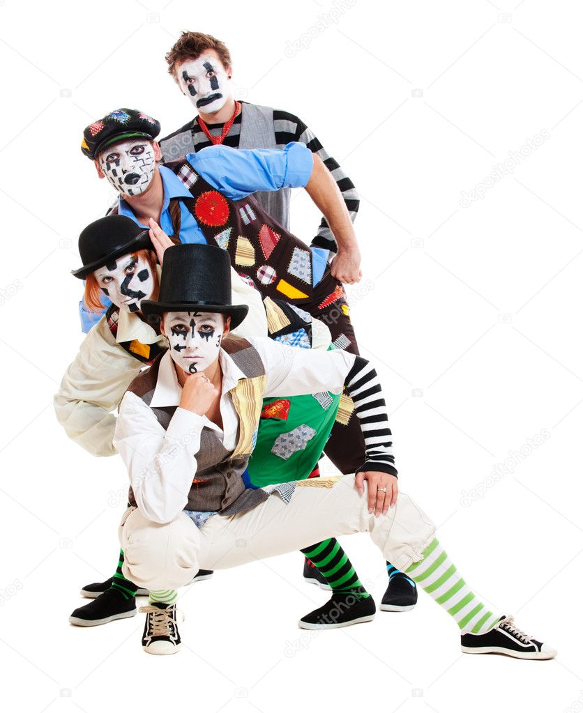 Four mimes over white background