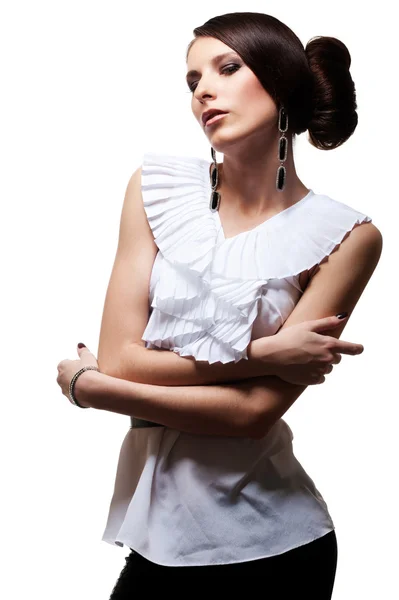 Model posing over white background — Stock Photo, Image