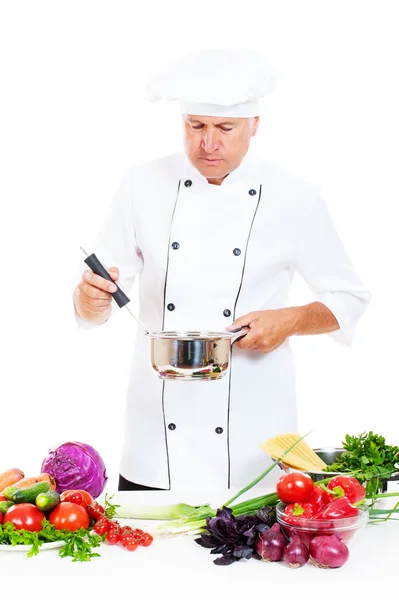 Üst düzey cook holding tencere — Stok fotoğraf