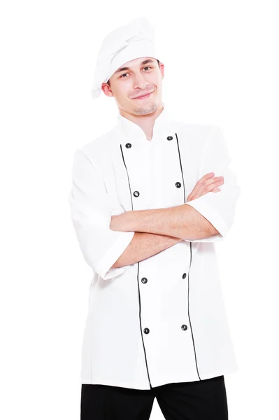 笑脸年轻厨师站 — 图库照片