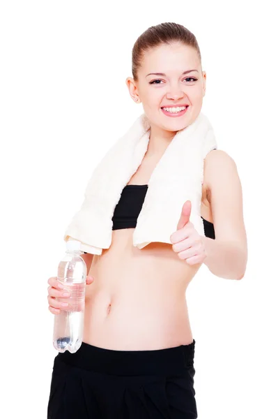 Young sportswoman showing thumbs up — Stock Photo, Image